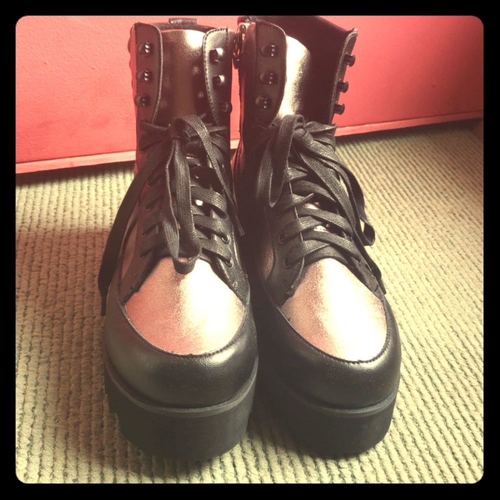 Black and silver platform boots